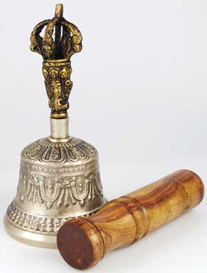 Bronze Tibetan Hand Bell & Puja Stick 5"